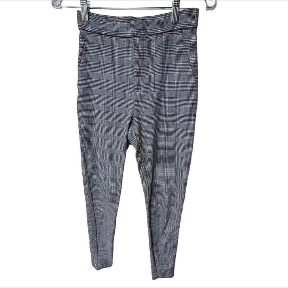 zara houndstooth black white and gray plaid tight high rise pants women x-small